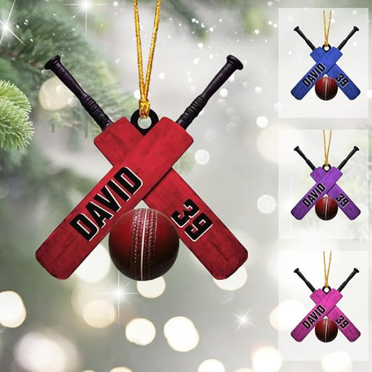 Personalized Cricket Ornament, Custom 2D Acrylic Design for Player or Team, Sports Ornament for Clubs, Fans, and Coaches, Christmas Tree Decoration Keepsake