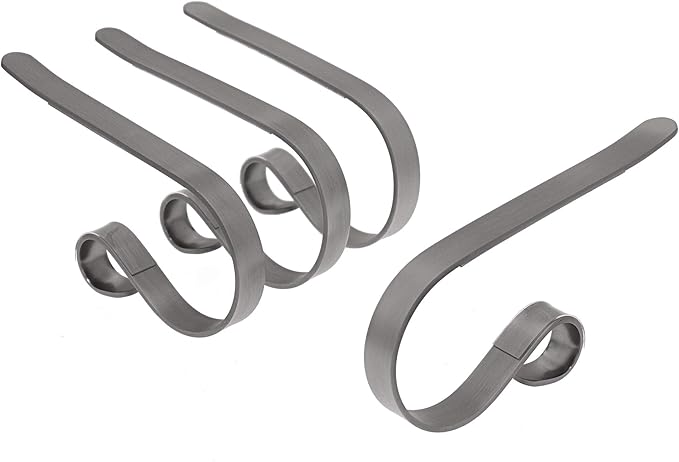 Haute Decor The Original MantleClip Stocking Holder - 4 Pack (Pewter) - Hang Christmas Stockings Safely and Securely from Mantels Up to 3 Inches Thick