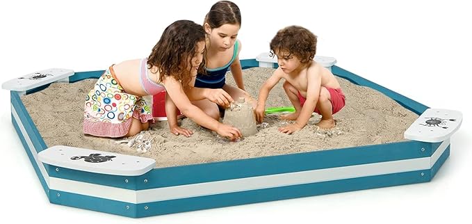 Costzon Sandbox, 49.5¡± x 49.5¡± Cedar Wood Sand Pit w/ 4 Built-in Corner Seating for Children Outdoor Play in Backyard Lawn Garden Beach, Sand Box for Kids