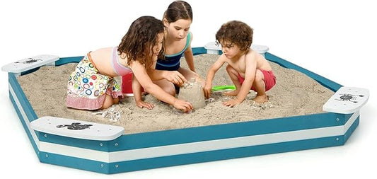 Costzon Sandbox, 49.5¡± x 49.5¡± Cedar Wood Sand Pit w/ 4 Built-in Corner Seating for Children Outdoor Play in Backyard Lawn Garden Beach, Sand Box for Kids