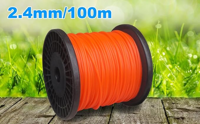 Grass Strimmer Line 328ft .095'' Round String Trimmer Line 2.4mm Replacement Spool Nylon Material for Trimming Lawn Weeds Grass, Orange Color