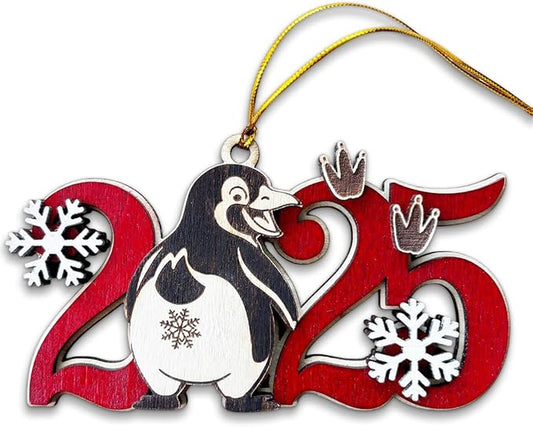 Penguin 2025 Wooden Christmas Tree Ornament – Cute Penguin Holiday Decoration, Winter Animal Ornament, Funny for Kids, Friends & Family, Festive Home Décor Keepsake