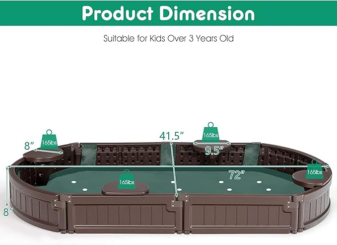 Costzon Kids Sandbox with Cover, HDPE Child Sand Pit w/Detachable Built-in Seating & Bottom Liner for Backyard Lawn Garden Beach, Outdoor Sand Box for Kids Age 3+ (Elliptical)