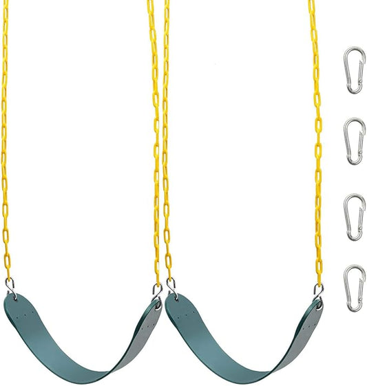 Orgrimmar 2 Pack Swing Seat for Kids Heavy Duty 66¡± Chain Plastic Coated Outdoor Playground Swing Set Accessories Replacement with Snap Hooks (Green)