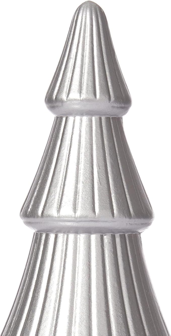 WONDROUS' DECO Wooden Christmas Tree Figurine, Tabletop Silver Tree Figurine, Set of 2 Desk Centerpieces for Christmas Decor