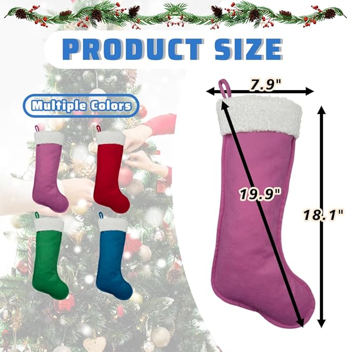 Christmas Stockings for Family Holiday Decorations and Xmas Tree Fireplace (6, Pink-Grain-Large)