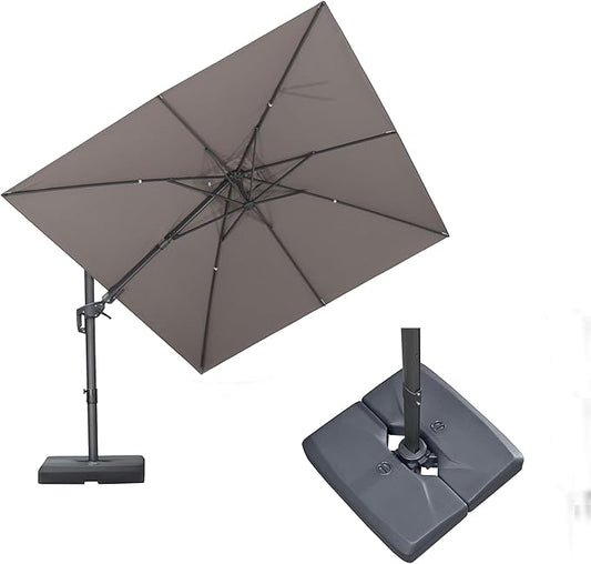 PURPLE LEAF 9' X 12' Swivel Outdoor Patio Aluminum Umbrella with Base Left-right Tilting Cantilever Offset Umbrella with UV Resistant Heavy Duty Fabric for Deck Pool Patio Backyard, Ash Mocha