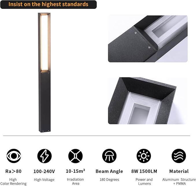 Landscape Path Light, 71" Modern Outdoor LED Pathway Lights, IP54 Waterproof Bollard Lighting for Yard, Driveway, Lawn, Courtyard & Garden Decoration