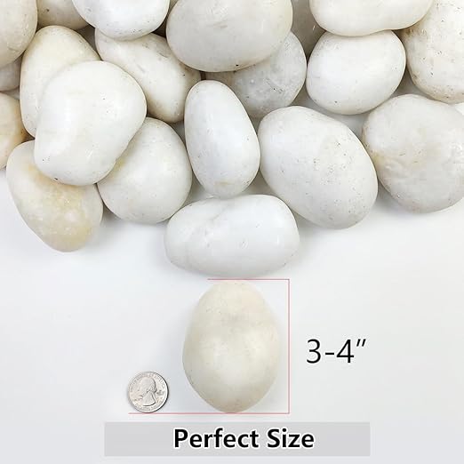 40lbs Large River Rocks for Landscaping, 3-4" White Pebbles for Garden Design, Hand-Picked Smooth Stones for Fish Tank, Flower Pots, Indoor Water Fountains, Pathways, Backyard