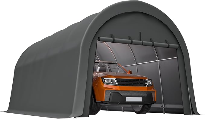 12x20 FT Heavy-Duty Carport Canopy, Portable Garage Shelter with Galvanized Steel Frame and PE Cover, Wind & Snow Resistant, Waterproof Outdoor Storage Tent for Car Truck SUV Boat Equipment