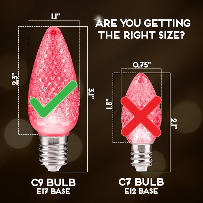HLO Lighting Set of 25 Pink C9 Faceted LED Christmas Light Bulbs for Indoor & Outdoor Use | Durable Replacement Bulbs