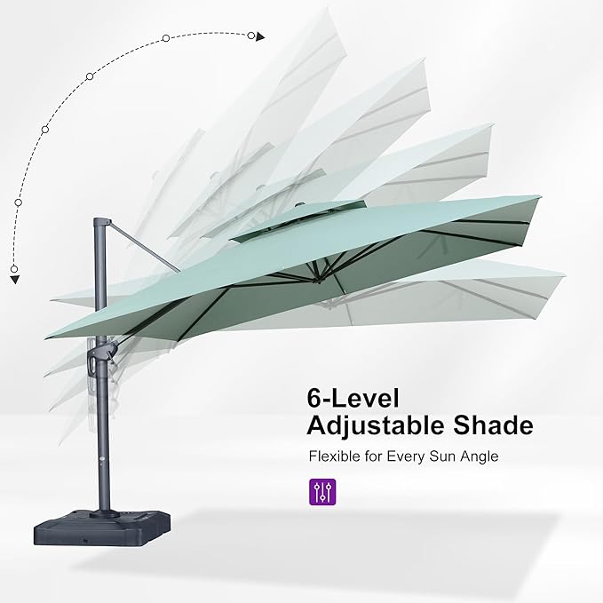 PURPLE LEAF 12 FT Cantilever Umbrella Outdoor Patio Umbrella, Large Offset Square Umbrella, Windproof Heavy Duty Hanging Outside Umbrellas for Patio, Mint Green