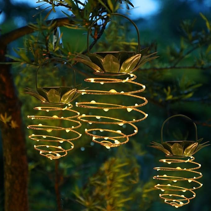 4 Pack Outdoor Solar Hanging Lantern Lights - 60LED Waterproof Solar Pineapple Light Outdoor for Garden,Yard Porch Lawn Backyard Landscape Pathway Patio Outside Gardening