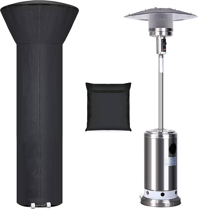 Patio Heater Covers with Zipper and Storage Bag,Waterproof,Dustproof,Wind-Resistant,Sunlight-Resistant,Snow-Resistant,Black,87'' Height x 33 Dome x 19 Base