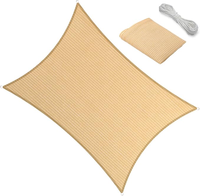 10' x 13' Sun Shade Sail Canopy Awning Permeable Fabric Pergola Cover, for Outdoor Patio Lawn Garden Backyard Carport, Beige