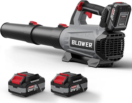 Leaf Blower Cordless (Upgraded) - 630CFM/160MPH, 21V Powerful Electric Cordless Leaf Blower with 2 x 4.0Ah Batteries and Charger, Battery Powered Leaf Blowers for Lawn Care, Patio, Yard, Dust, Snow