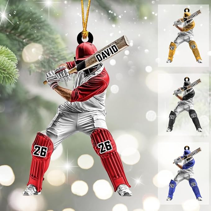Personalized Cricket Ornament, Custom 2D Acrylic Design for Player or Team, Sports Ornament for Clubs, Fans, and Coaches, Christmas Tree Decoration Keepsake/3