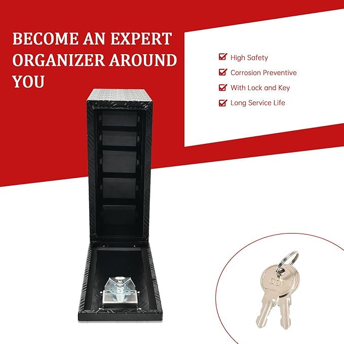 18 Inch Heavy-Wall Aluminum Truck Bed Tool Box with 5 Drawers W/Lock T-Handle Latch Keys for Storage Black 7.75(L) x 18(W) x 18.75(H)