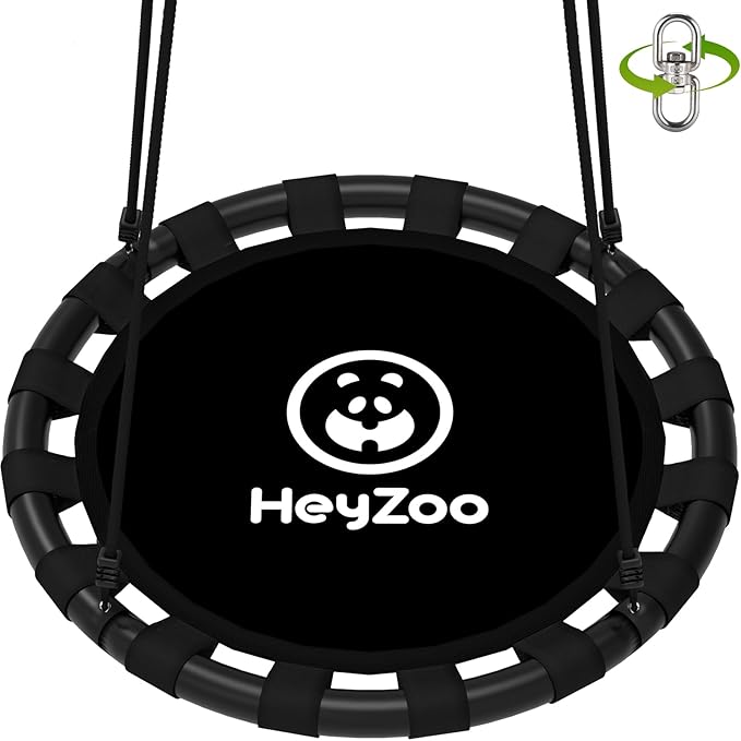 Saucer Swing, 40 Inch Swing Sets for Backyard and Outdoor Playground, 900lbs Weight Capacity, with 360 Degree Swivel, Gifts for Kids, Black