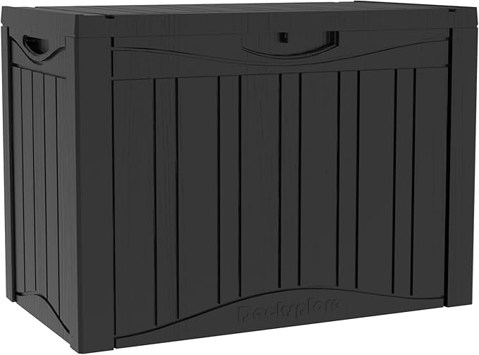 Mersco 45 Gallon Double-Wall Resin Deck Box - Lockable Waterproof Outdoor Storage Box, 515bs Capacity & Doubles as Seating for Patio Furniture - Garden Tools, Pool Accessories (Black)