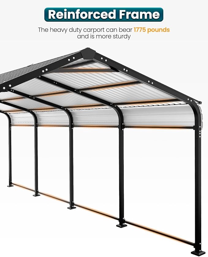 Metal Carport 12x21 Heavy Duty Easy Snow Off & Self Draining Design, 70KG/㎡ Load Ideal for Snow/Rain/Wind Conditions, Enhanced Base & Double Rust Proof Coating & Galvanized for Boats and Car, Truck