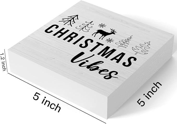 Christmas Sign Christmas Tree Elk Decor Christmas Vibes Sign Christmas Decorations Indoor Winter Desk Accessories Decorations for Table Home Shelf Office Gifts for Women 5 X 5 Inch