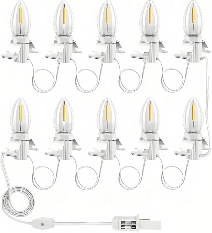 Christmas Village Lights with 10 LED Warm White Bulbs, C7 Light Cord for Christmas Village Houses, Pumpkin Crafts, Halloween & Holiday Decorations