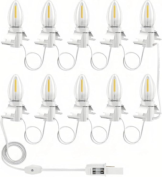 Christmas Village Lights with 10 LED Warm White Bulbs, C7 Light Cord for Christmas Village Houses, Pumpkin Crafts, Halloween & Holiday Decorations