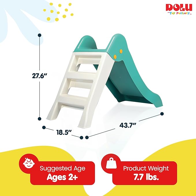 Dolu My First Garden Slide Kids Indoor Outdoor Playground Play Equipment, Durable Plastic Climber Step Toy, Ages 2 to 6, Green/White