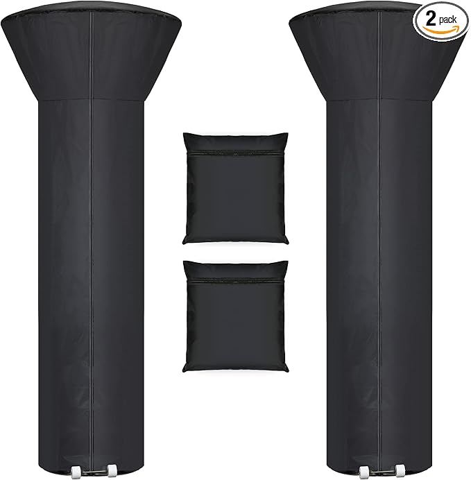 [2 Pack] Patio Heater Covers with Zipper and Storage Bag,Waterproof,Dustproof,Wind-Resistant,Sunlight-Resistant,Snow-Resistant,Black,89'' Height x 33 Dome x 19 Base
