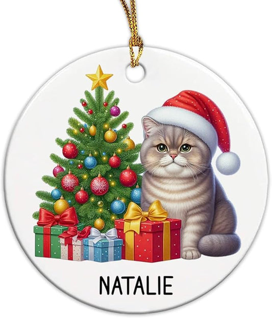 Personalized Name British Shorthair Ceramic Ornaments, Custom British Shorthair Ornament Christmas 2025, Cat Christmas Tree Ornament Gift for Cat Dad Mom Pet Owner, Pet Enthusiasts Presents