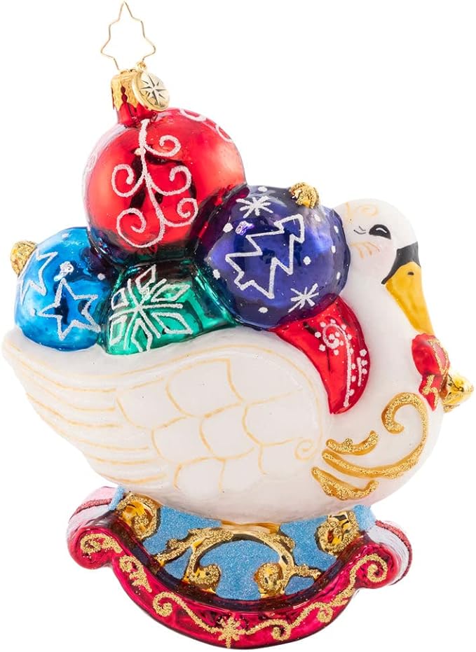 Christopher Radko Hand-Crafted European Glass Christmas Decorative Ornament, Festive Feathers