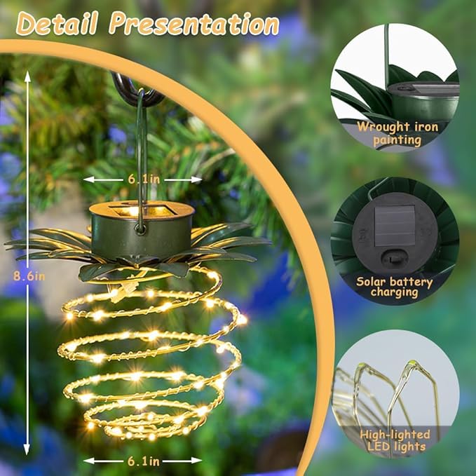 4 Pack Outdoor Solar Hanging Lantern Lights - 60LED Waterproof Solar Pineapple Light Outdoor for Garden,Yard Porch Lawn Backyard Landscape Pathway Patio Outside Gardening