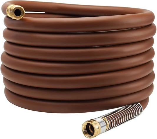 Garden Hose 25FT x 3/4, Heavy Duty Rubber Hose, Water Hose with Five Layered Braiding, Male to Female Fittings, 1000PSI Burst, 300PSI Working (Brown)