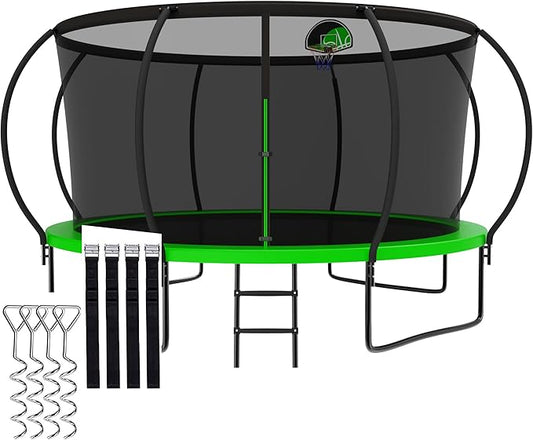 Tranpoline 1500LBS 8 10 12 14 15 16 FT Tranpoline for Kids and Adults Tranpoline with Enclosure Net, Wind Stakes, Basketball Hoop, Heavy Duty Recreational Tranpolines - ASTM Approved