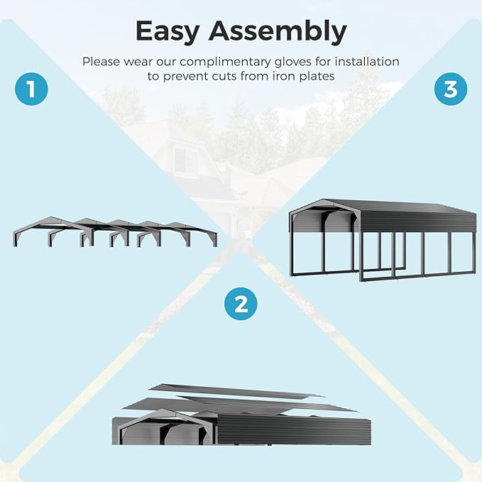 12×20 FT Heavy Duty Carport, Metal Carports with Galvanized Steel Frame and Leak-Proof Roof All Metal Carport Garage, Strong Snow Bearing Car Shelter for Cars,Trucks, Boats, Tractors