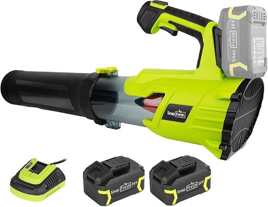 SnapFresh 20V Brushless Cordless Leaf Blower, 550 CFM/120 MPH, 2 x 4.0Ah Battery& Fast Charger, 7-Speed w/Turbo Mode, Lightweight Electric Handheld Blowers for Lawn Care, Snow, Patio, Yard& Sidewalk
