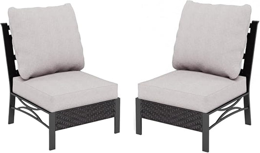 MFSTUDIO Patio Furniture Set, 2 Seat Outdoor Sectional Sofa Conversation Set, Woven Rattan Patio Couch for Backyard, Garden, Deck