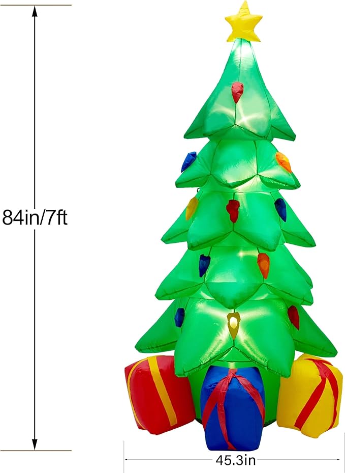 7 FT Inflatable Christmas Tree, Christmas Tree with 3 Gift Wrapped Boxes, Christmas Decoration for Indoor Outdoor Yard Garden