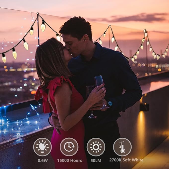 25 Pack C9 Christmas Lights LED Replacement Bulbs, Shatterproof & Waterproof Plastic C9 Led Bulbs for Outdoor String Lights, E17 Base, 0.7W Equivalent to 7W, 2700K, 40LM Holiday Decoration