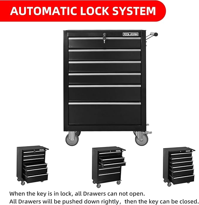 6-Drawer Rolling Tool Chest with Locking Wheels & Drawers, 13 D x 24.2 W x 36.6 H Mobile Tool Storage Cabinet, Heavy-Duty Garage Organizer with Ergonomic Handle