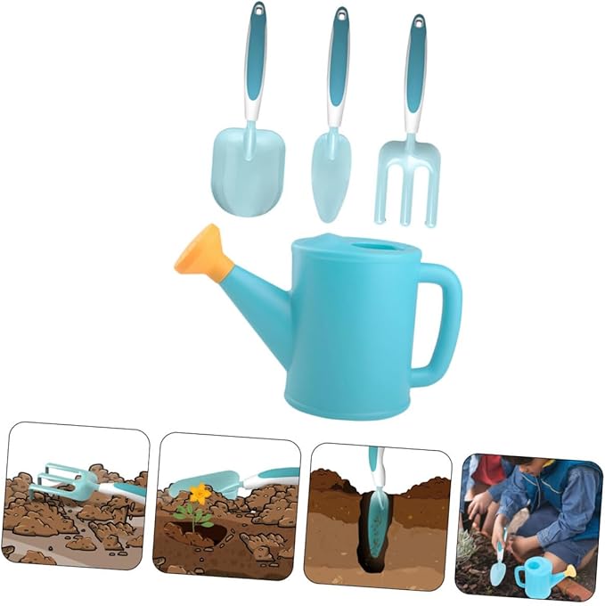 Gardening Tools Outdoor Planting Kit with Shovel Wide Shovel Rake Watering Can for Boys Safe Play and Garden Activities