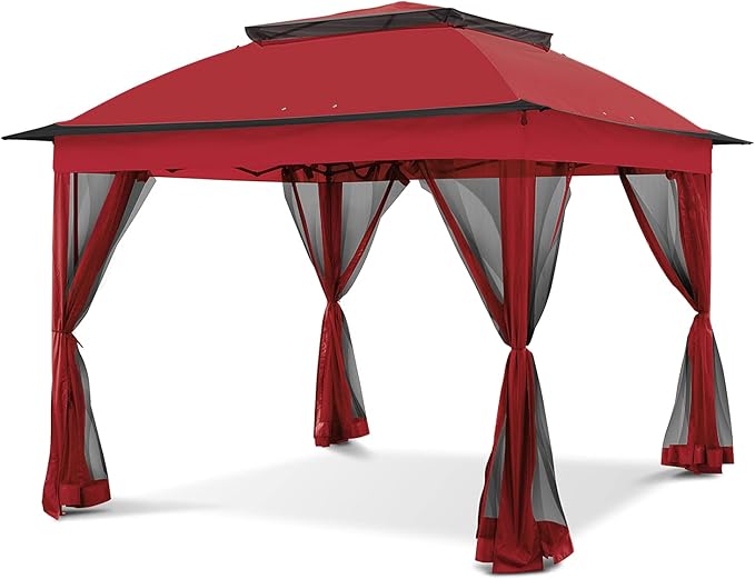 COOS BAY 11x11 Pop Up Gazebo with Mesh Netting, Instant Outdoor Canopy Tent, Water Resistant Shelter with UPF 50+ UV Protection, 121 Sq Ft Coverage, Red