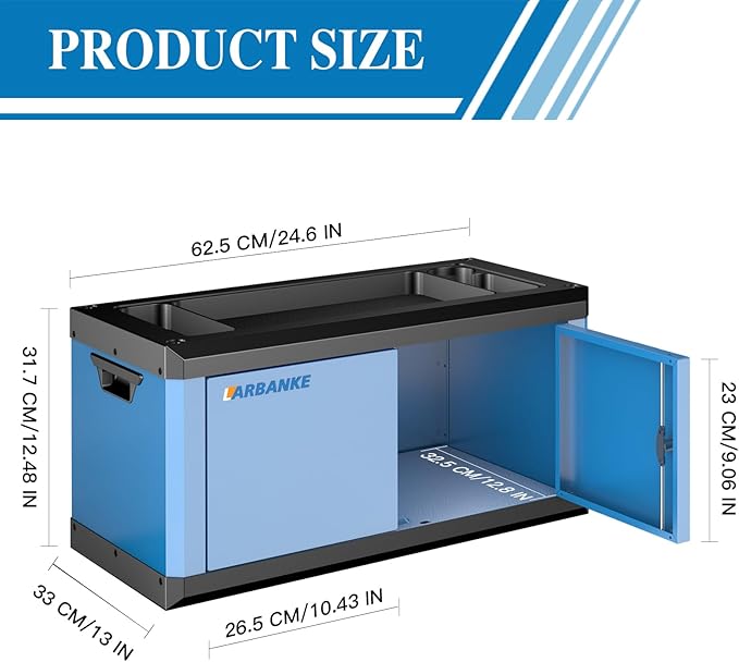 LARBANKE Heavy-Duty Lockable Double-Door Tool Box with Multifunctional Countertop,Portable Tool Box with Connecting Holes for Expansion,Durable Construction for Garage,Workshop,Warehouse Organization