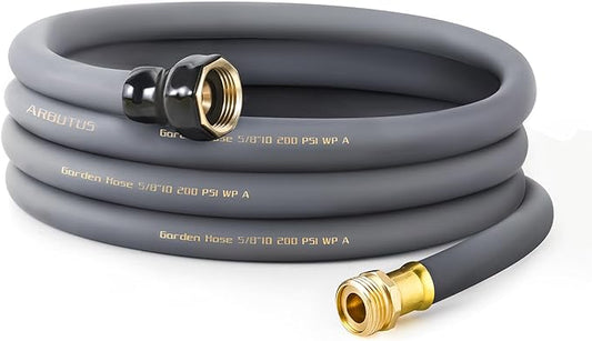 Garden Hose 5/8 x 25ft - Brass Rubber Heavy Duty Water Hose 600 PSI Burst Pressure, Durable Flexible Hose for Yard, Car Wash, Pets Gray