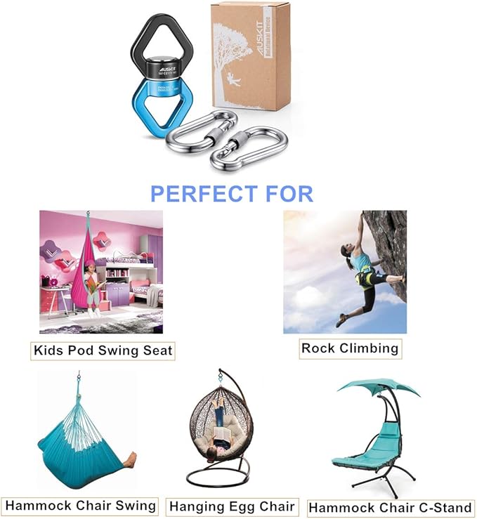 Black Blue Swing Swivel, 30 KN Safest Rotational Device Hanging Accessory