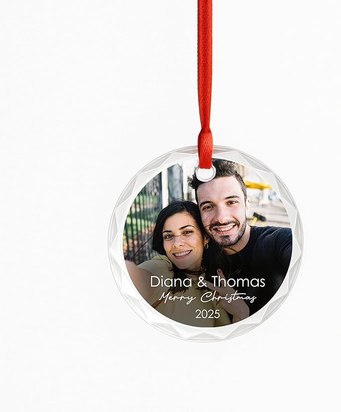 Personalized Photo Christmas Ornament | Custom Name Acrylic Glass Ornament 2025 Holiday Keepsake Decoration