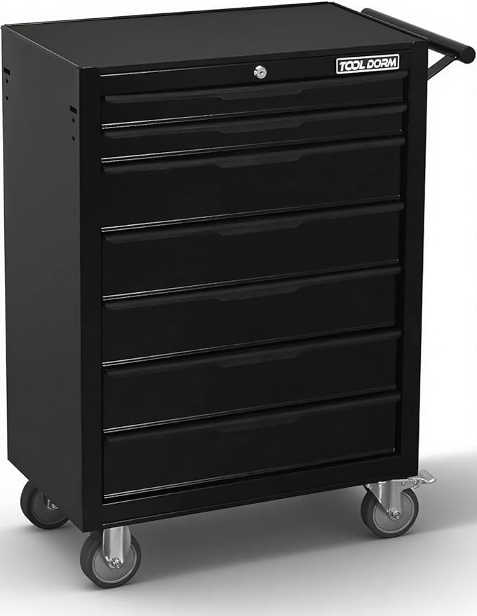 7-Drawer Rolling Tool Chest with Locking Wheels & Drawers, 13 D x 24.2 W x 34 H Mobile Tool Storage Cabinet, Heavy-Duty Garage Organizer w/Ergonomic Handle