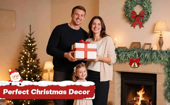 9 FT Christmas Cedar Garlands, Artificial Realistic Winter Cedar Pine Garland, Real Touch Greenery Garland for Fireplace,Table, Mantle, Wall, Indoor, Outdoor Home Party Decorations (1, 9FT)