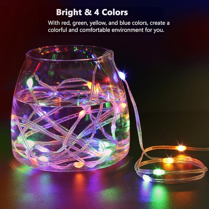 Battery Operated String Lights (2 PACK), 16.5ft 50 LED Twinkle Fairy String Lights Battery Powered wite Auto Timer for Indoor Outdoor Christmas Trees Wreath Decoration Party Bedroom Garden- Multicolor